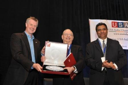 USA - India Chamber of Commerce Distinguished Service Award presented to Dr. Barry R. Bloom of Harvard School of Public Health by Dr. Martin Mackay, President Global R&D, Pfizer and Karun Rishi, President, USA-India Chamber of Commerce 